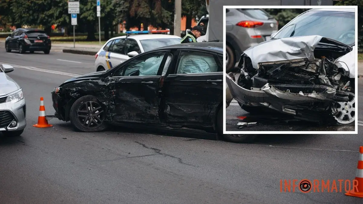 У Дніпрі на Січеславській Набережній Chevrolet занесло і він врізався в Ford: відео моменту ДТП