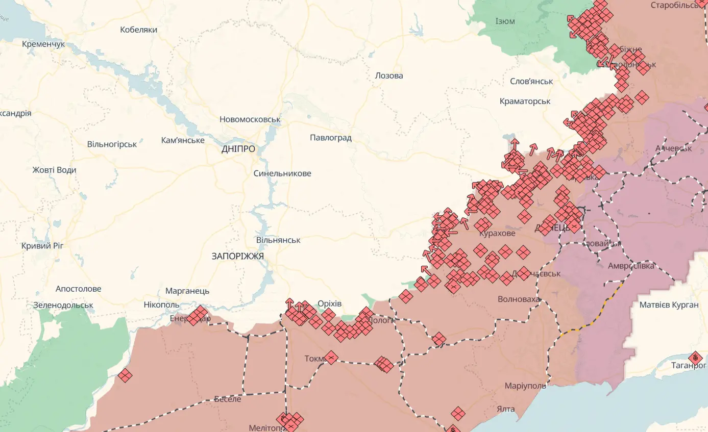 Карта бойових дій в Україні 24 серпня 2025 року
