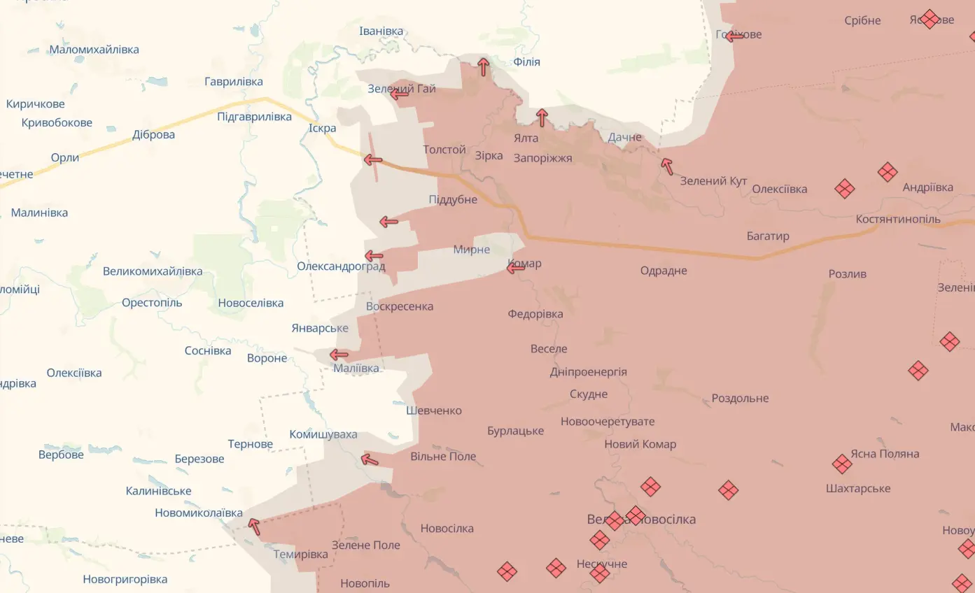 Карта бойових дій в Україні станом на 21 серпня 2025